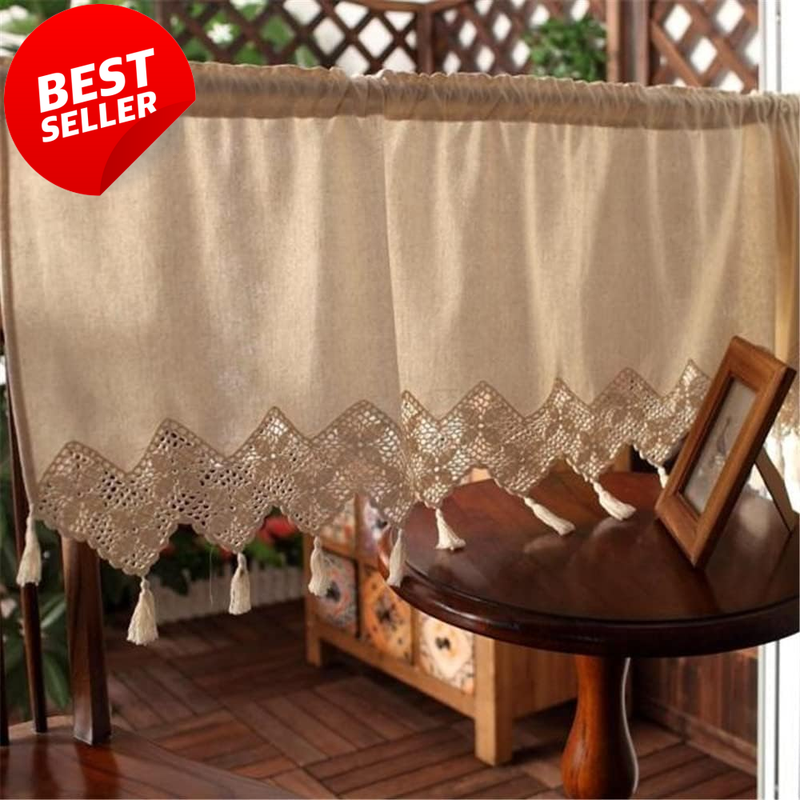 Rustic Boho Crochet Lace Curtain Valance 1 Panel W59xL17