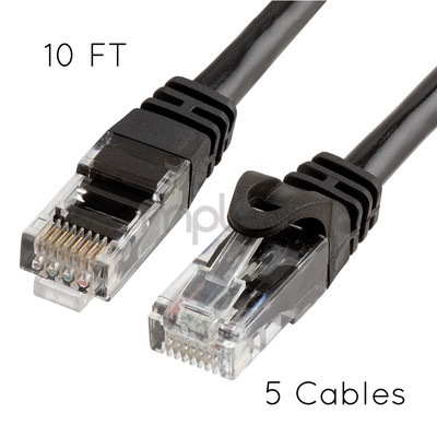 5x 10FT CAT6 Cable Ethernet Lan Network CAT 6 RJ45 Patch Cord Internet Black NEW
