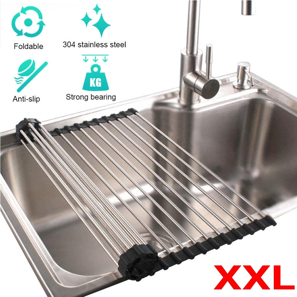Over the Sink Multipurpose Roll-Up Dish Drying Rack Pan Bottle Food Drainer Mat