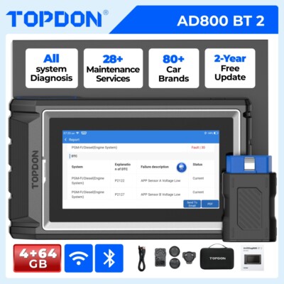 TOPDON ArtiDiag800BT 2 OBD2 Scanner Car Diagnostic Tool Key Coding All System