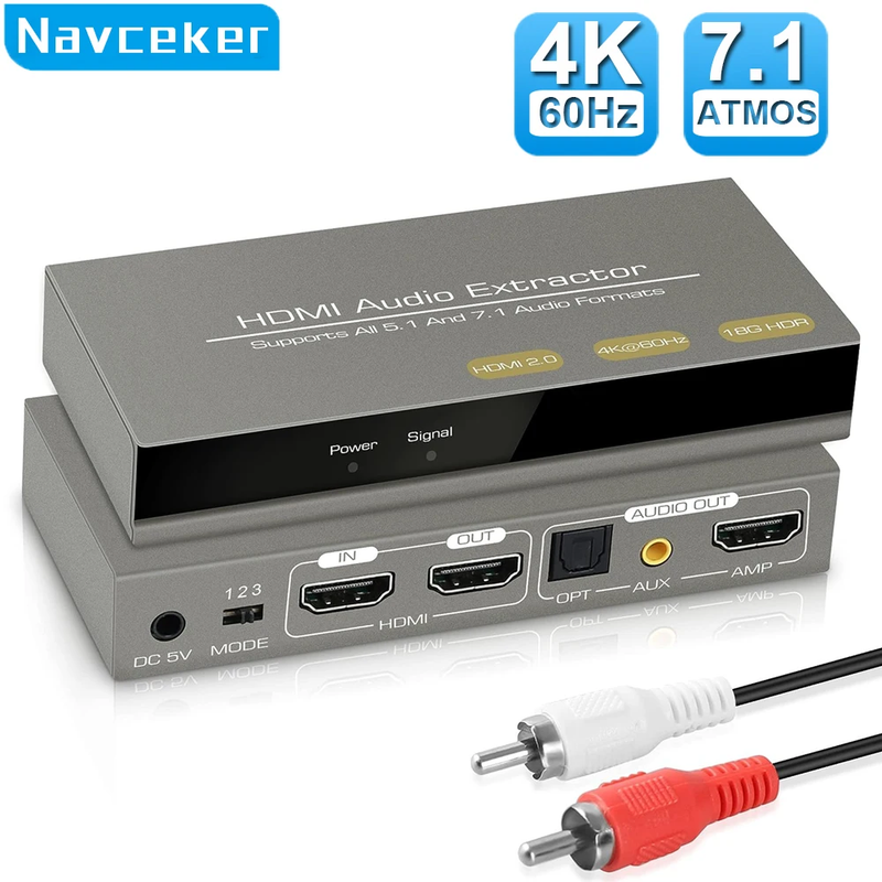 HDMI-compatible Audio Extractor 4K 60Hz HDMI to HDMI Optical TOSLINK SPDIF + 3.5