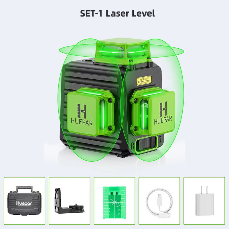 Laser Level 12 Lines 3D Green Lines Horizontal Vertical Cross Lines 360°Auto Sel