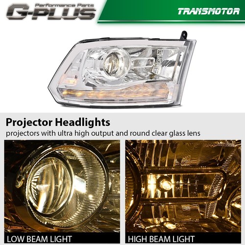 Fit For 2013-2018 Dodge Ram 1500 2500 3500 Chrome Projector Headlights w/LED DRL