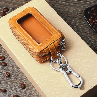 Key Wallet Genuine Leather Car Key Holder Case Keychain Bag Dual Zipper Pouch E