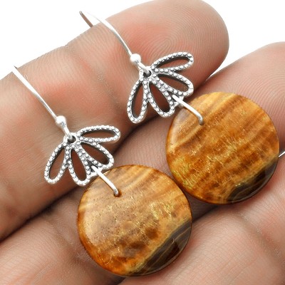 Natural Brown Aragonite 925 Sterling Silver Earrings Jewelry E-1235