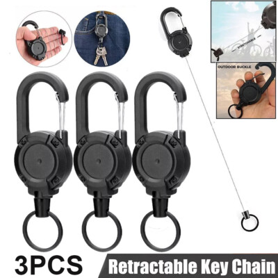 Heavy Duty Retractable Carabiner Car Key Chain Badge Holder Steel Cord Keychain