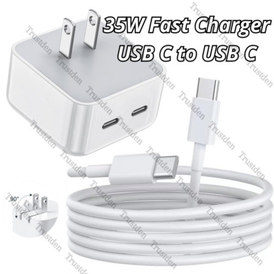 USB-C to Type C Fast Charge Cable 35W Dual Port Power Adapter For Samsung Google