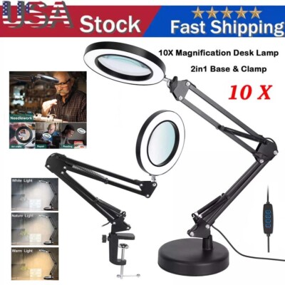 Magnifier-LED Lamp 10XMagnifying Glass Desk Table Reading Light with Clamp Stand