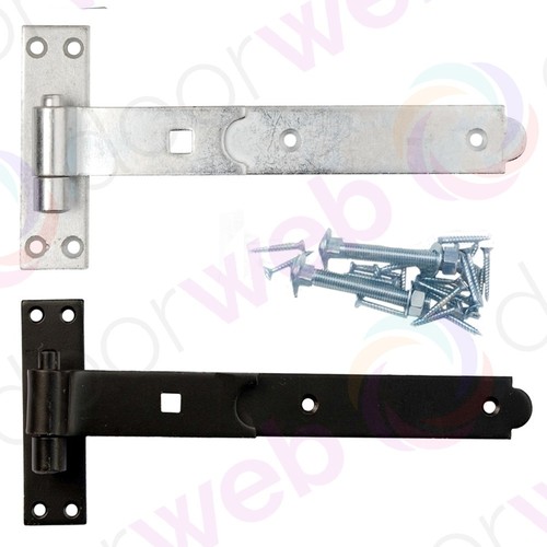 STRAIGHT BAND AND HOOK Pair T Hinges Heavy Duty Stable Gate GALVANISED / BLACK