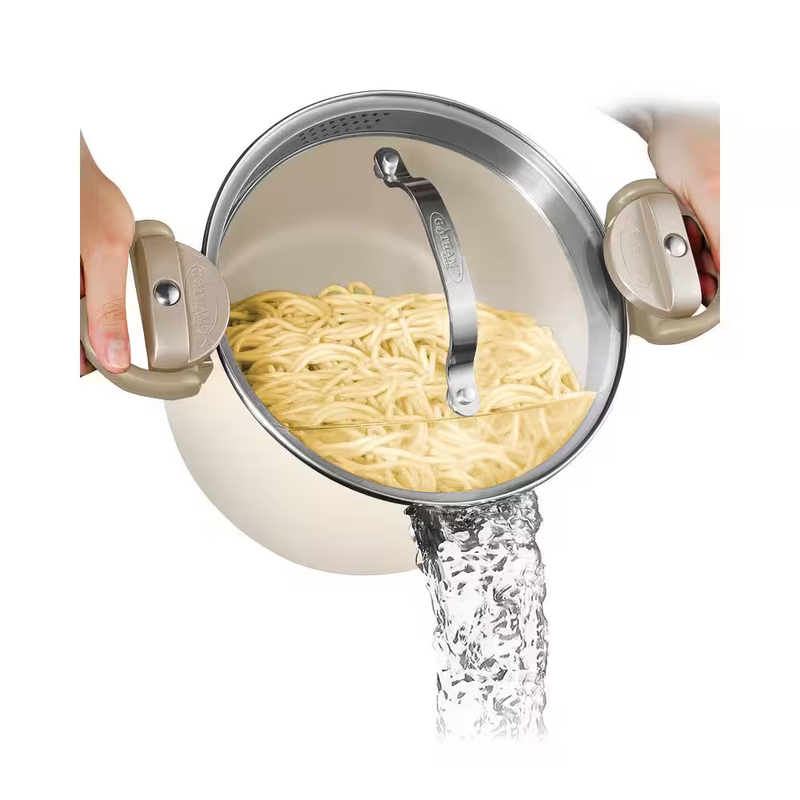 Nonstick Ceramic Pasta Pot with Strainer Lid, 5 Quart Multipurpose Stock Pot