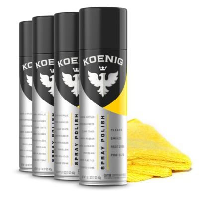 4 Cans Koenig Spray Polish w/ 2 Towel Set | Multi-Surface Cleaner and Polish |