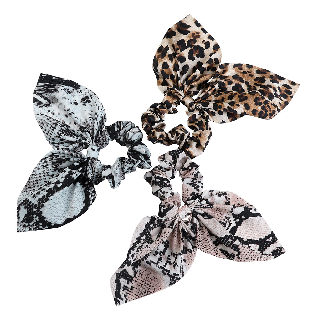 Women S Elastic Scrunchies Hair Bands Bow Snake Print Hair Tie
