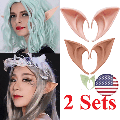 2 Pairs Halloween Pixie Elf Ears Fairy Cosplay Roles Play Fancy Dress Props Gift
