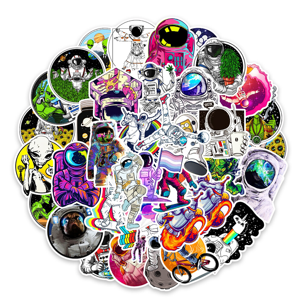 50Pcs Stickers Astronaut NASA Alien Skateboard Laptop Luggage Car Graffiti Vinyl