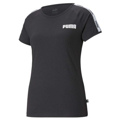 

Puma Tape Logo Футболка с круглым вырезом и коротким рукавом Женская футболка размера  Повседневные топы 5870040, Черный