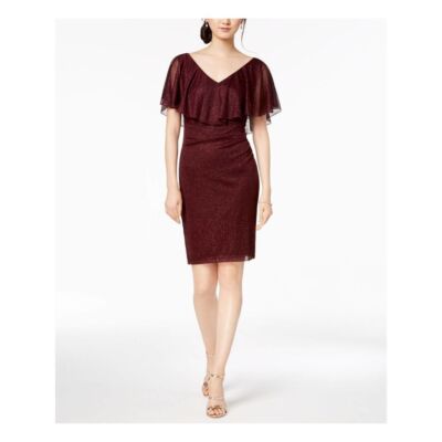 NWT Connected Apparel Wine OTS  Popover  Metallic Knit Short Dress 10P