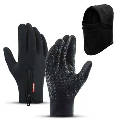 Winter Fleece Mittens Anti-slip Touch Screen Gloves and Balaclava Mask Hat Set