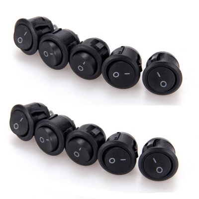 10x Round Rocker Switch Black ON/OFF I/O SPST Circular 12VDC 5A 10A/125V/250V AC