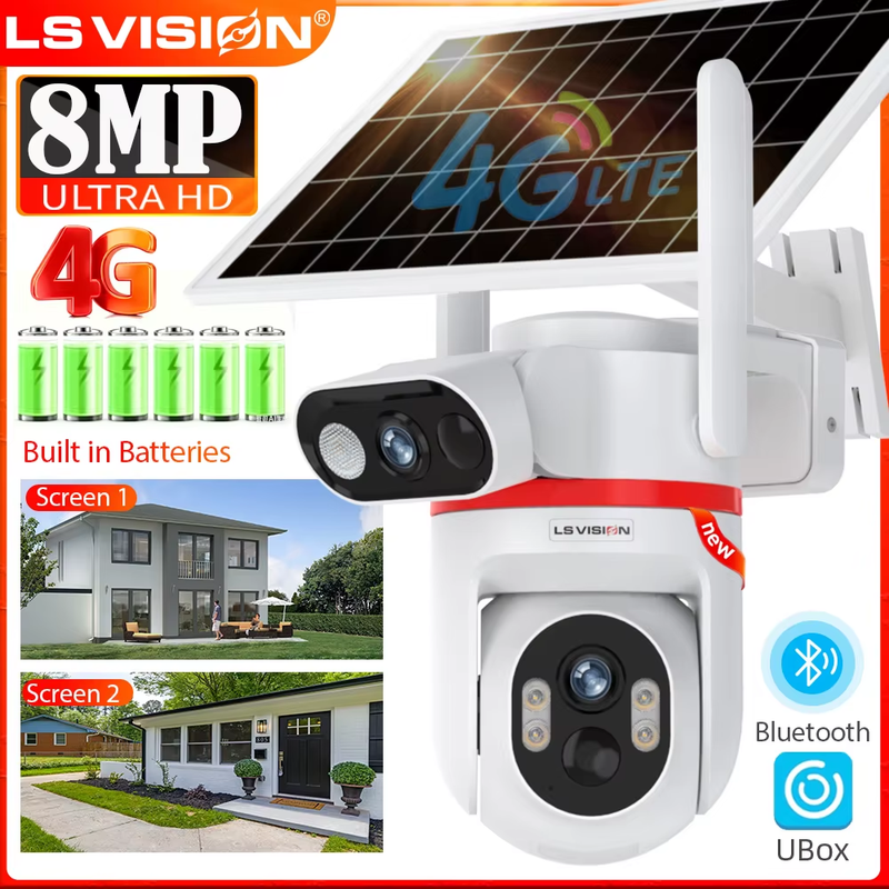 8MP 4G Solar Camera Outdoor Surveillance Camera Dual Screen Home Security Camera