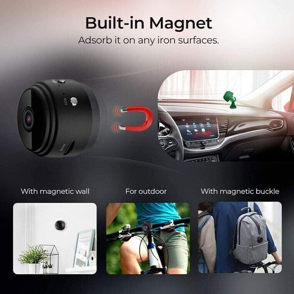 Versatile magnetic camera for indoor, outdoor, and vehicle use.
