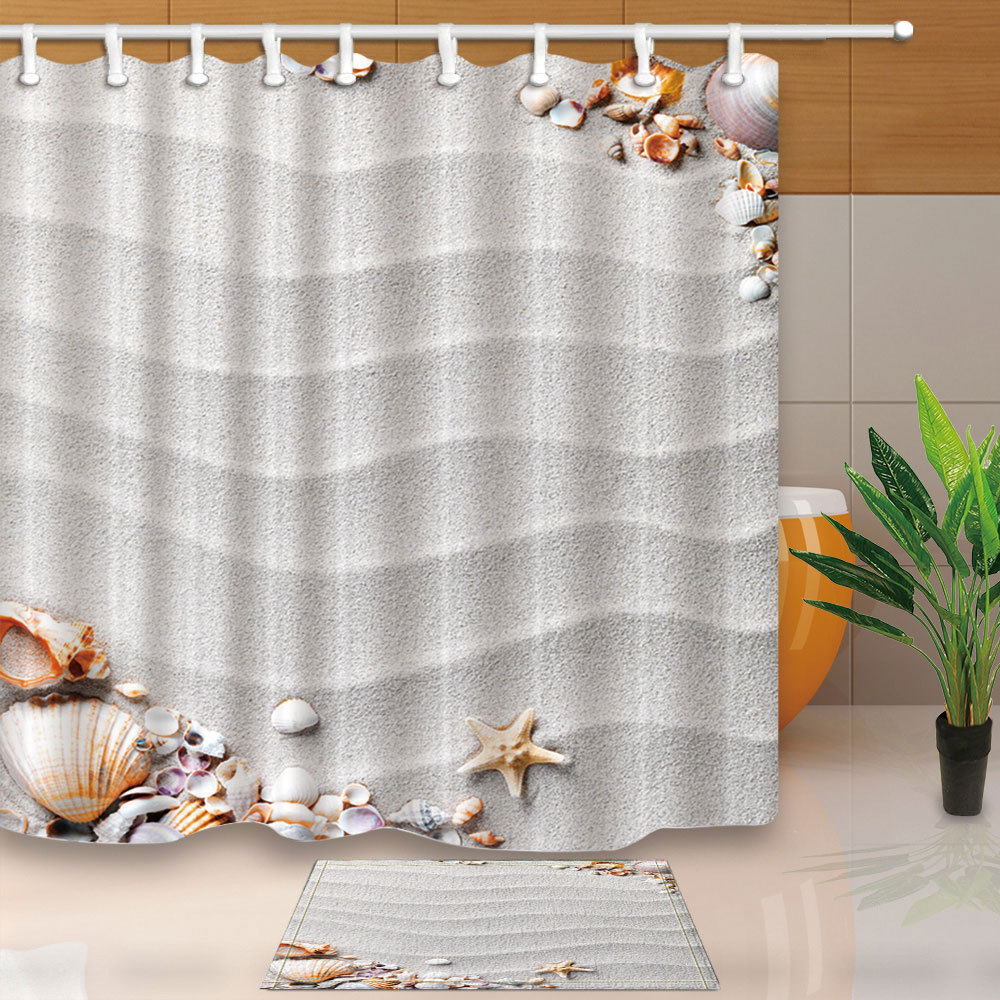 Sea Beach Shell Shower Curtain Home Bathroom Decor Fabric 12hooks