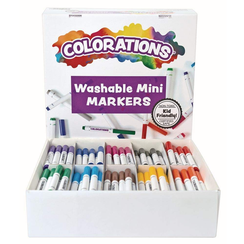 Washable Mini Markers, 200 Markers, 10 Colors, Coloring, Pap