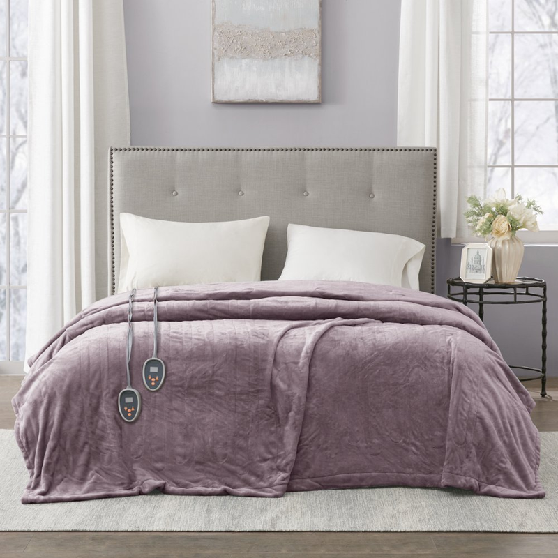 Electric Heated Blanket Queen Size Purple Soft Plush Auto Sh