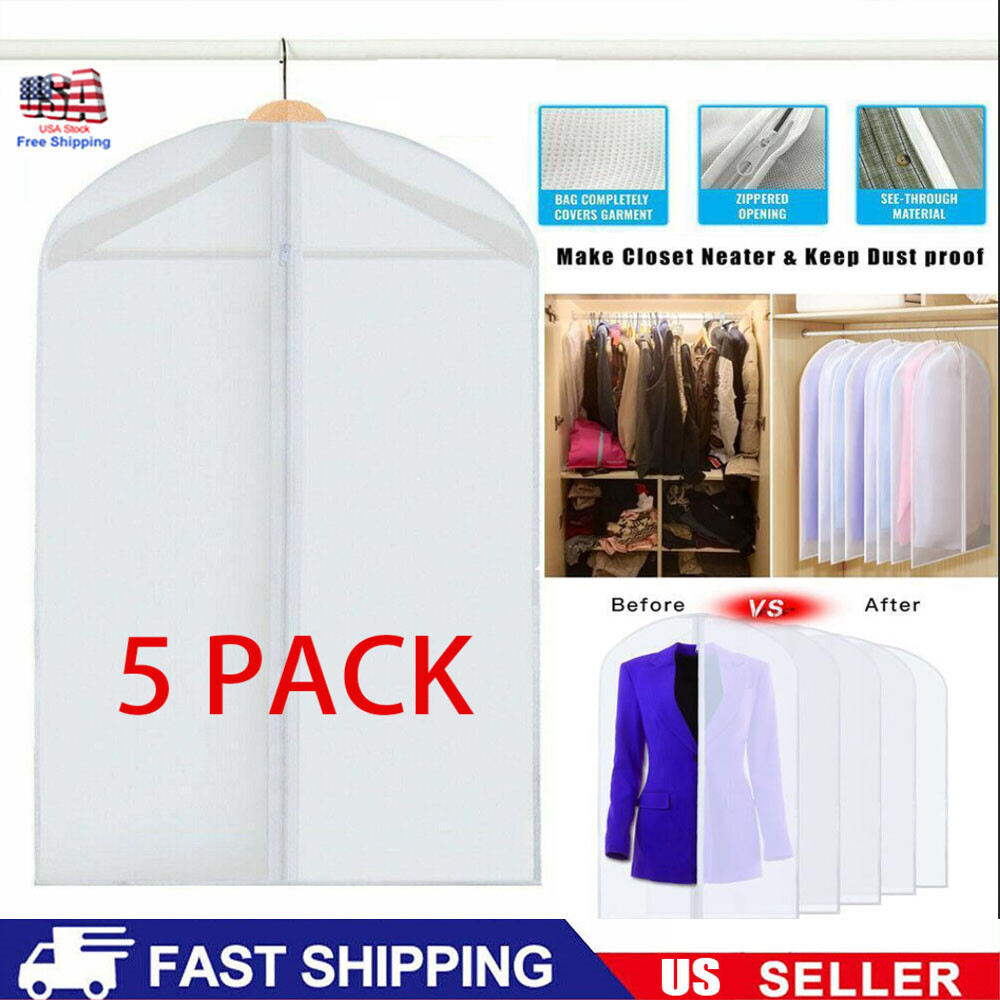 5pcs Suit Dress Clothing Dust Cover Bags Jacket Wardrobe Storage Coat Protector