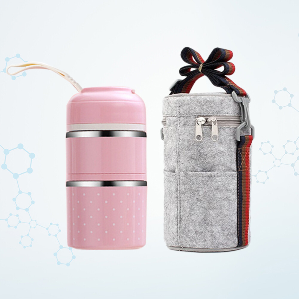 2Pcs/Pack Bento Cute Japanese Style Portable Insulation Lunch Box with Lunch Bag