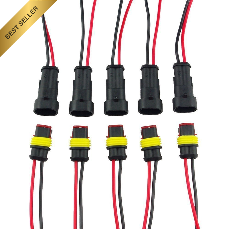 5 Kit 2 Pin Way Car Waterproof Electrical Connector Plug with Wire AWG Marine