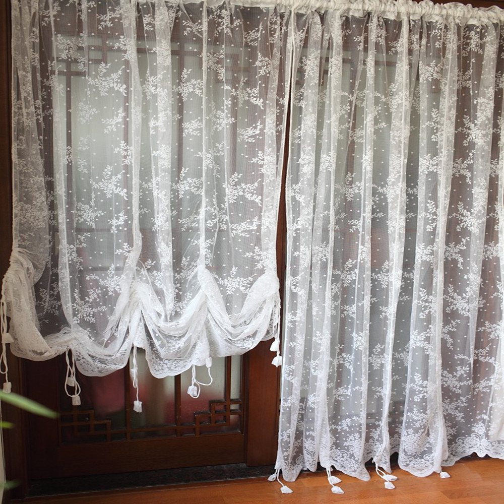Window Curtain Balloon Shade Curtain Sheer Voile Lace Embroidered