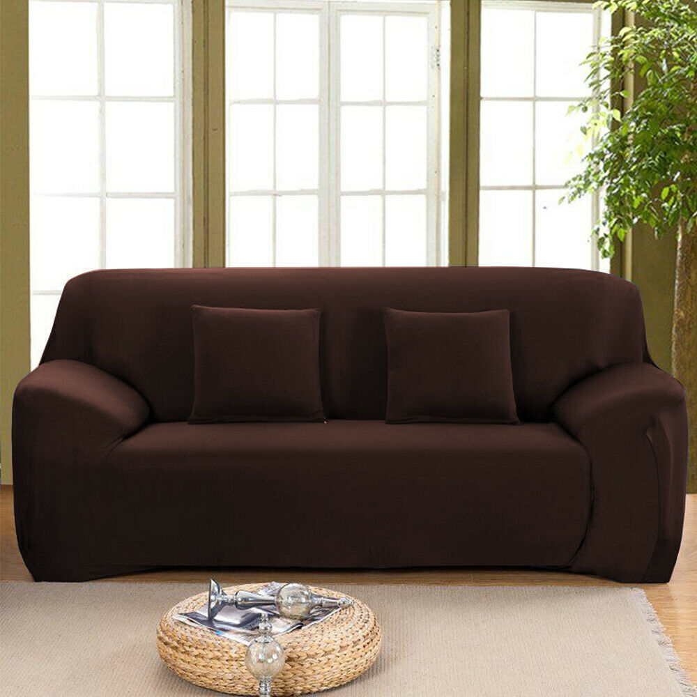 Color:Coffee:Stretch Spandex Chair Sofa Couch Cover 1/2/3/4 Seat Elastic Slipcover Protector