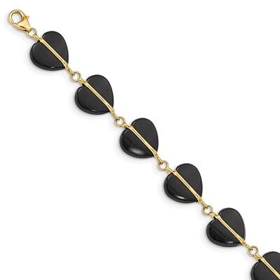 Pre-owned Superdealsforeverything Real 14kt Yellow Gold Black Onyx Chain Bracelet; 7 Inch; Lobster Clasp