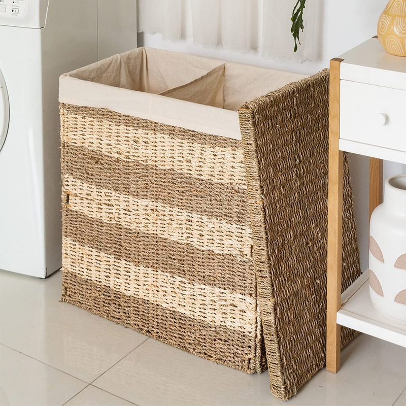 With Liner, Seagrass Double Laundry Baskets With Lid 136
