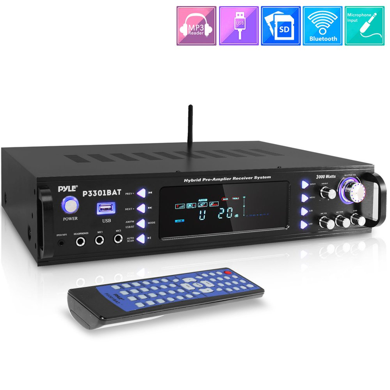 Pyle 3000 Watt Wireless Multi Channel Bluetooth Hybrid Ampli