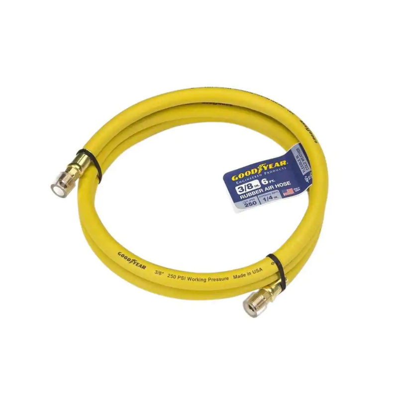 6 Ft. X 3/8 inch Rubber Whip Hose Yellow with Solid Brass End Fittings Leak-Free