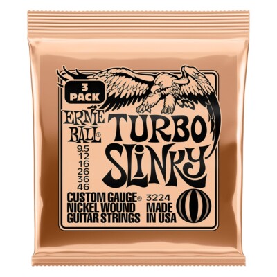 Ernie Ball 3224 Turbo Slinky Nickel Wound Electric Guitar Strings 3-Pack, 9.5-46