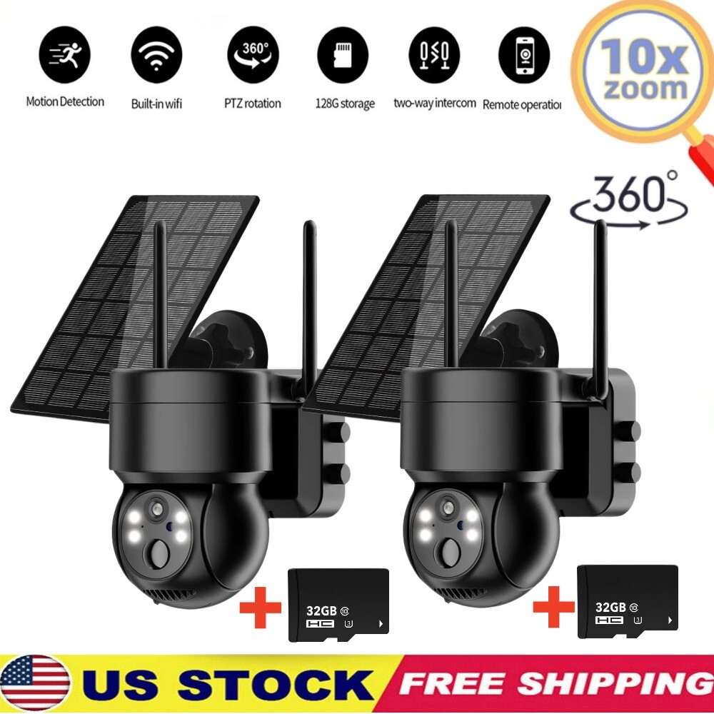 Solar Battery Powered Wireless WiFi Outdoor Pan/Tilt Home Security Camera System