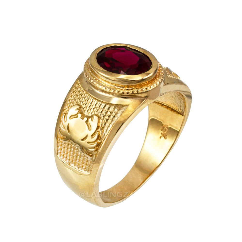 Pre-owned La Blingz 10k Gold Cancer Zodiac Sign July Birthstone Red Cz Ring In Yellow Gold