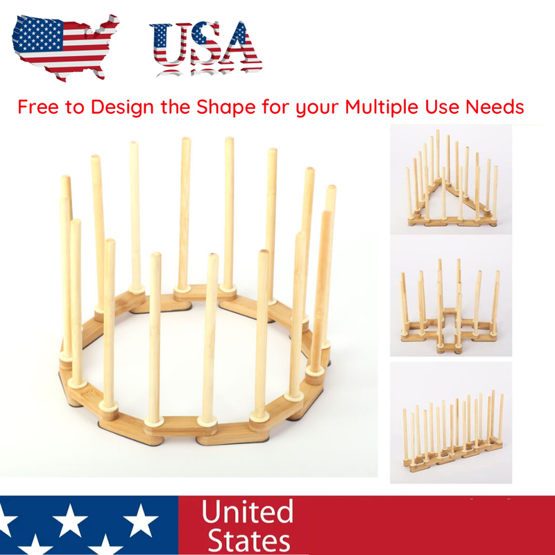 Bamboo Bottle Drying Rack and Mug Tree, Wooden Cup and Dish Drying Stand
