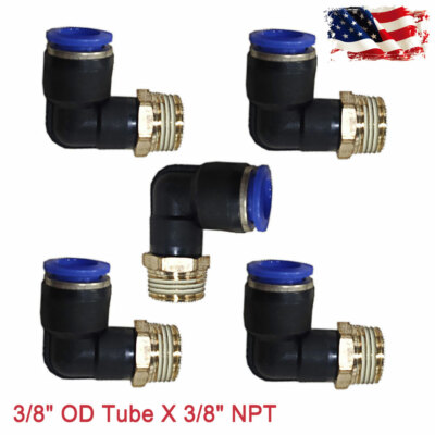 5PIECE 3/8'' OD Tube X 3/8'' NPT Pneumatic Male Elbow Push To Connect Air Fitting