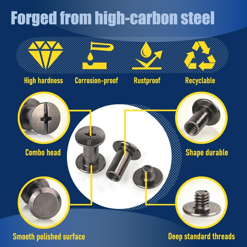 130 Sets Carbon Steel Chicago Screws – Gunmetal Black Chicago Binding Screws, 7