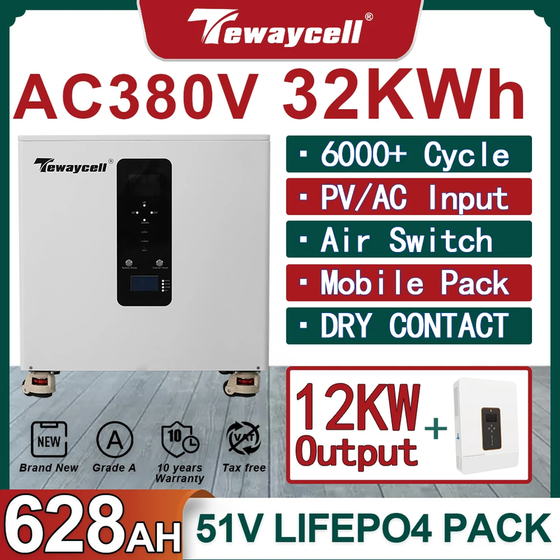 AC380V 3-phase 48V Powerwall 32KWh 20KWh ALL in One ESS 51V 628Ah 400Ah LiFePO4