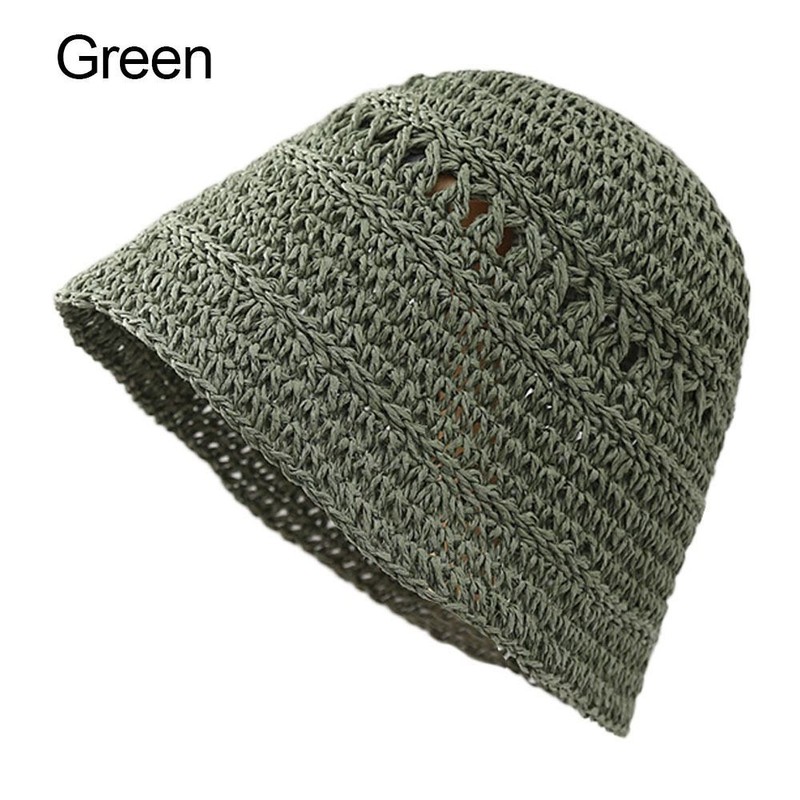 Crochet Wide Brim Paper Straw Beach Cap Fisherman's Hat Bucket Hat Sun Cap