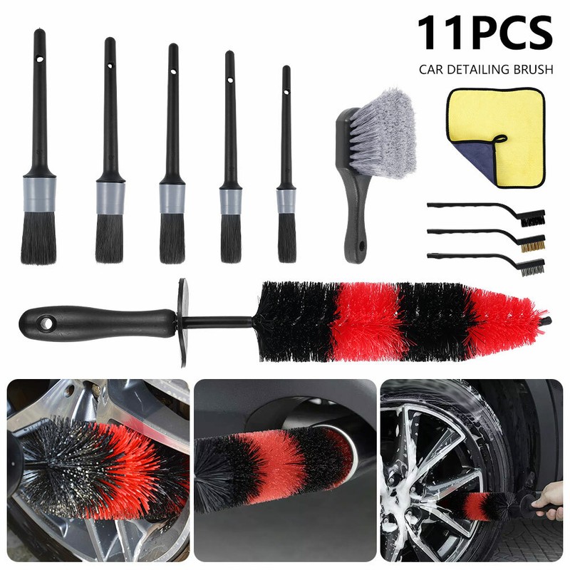 11pc Car Detailing Brush Set Soft Brushes Interior Wheel Valet Pro