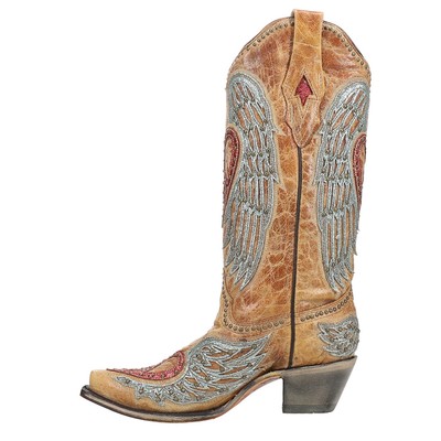 Pre-owned Corral Boots Heart And Wings Embroidery Studded Snip Toe Cowboy Womens Brown Ca