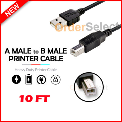 10FT USB 2.0 Printer Cable A Male to B Male Cable Black