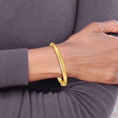 Pre-owned Superdealsforeverything Real 14kt Yellow Gold 3/16 Polished Hinged Baby Bangle; 6 Inch