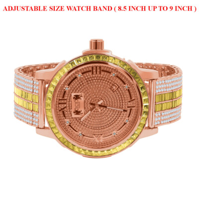 Pre-owned Ice House Solid Steel Bezel Watch Rose Gold Real Diamond Dial Custom Band Canary W/date