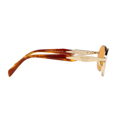 Pre-owned Prada Pr 65zs Zvn02z Pale Gold Metal Oval Sunglasses Orange Lens